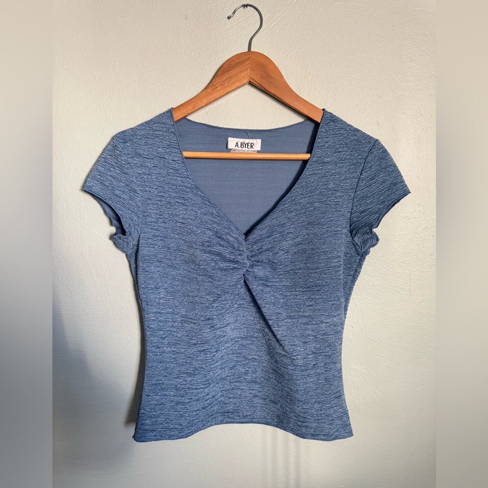 Vintage A. Byer Women's Heather Blue Short Sleeve Top